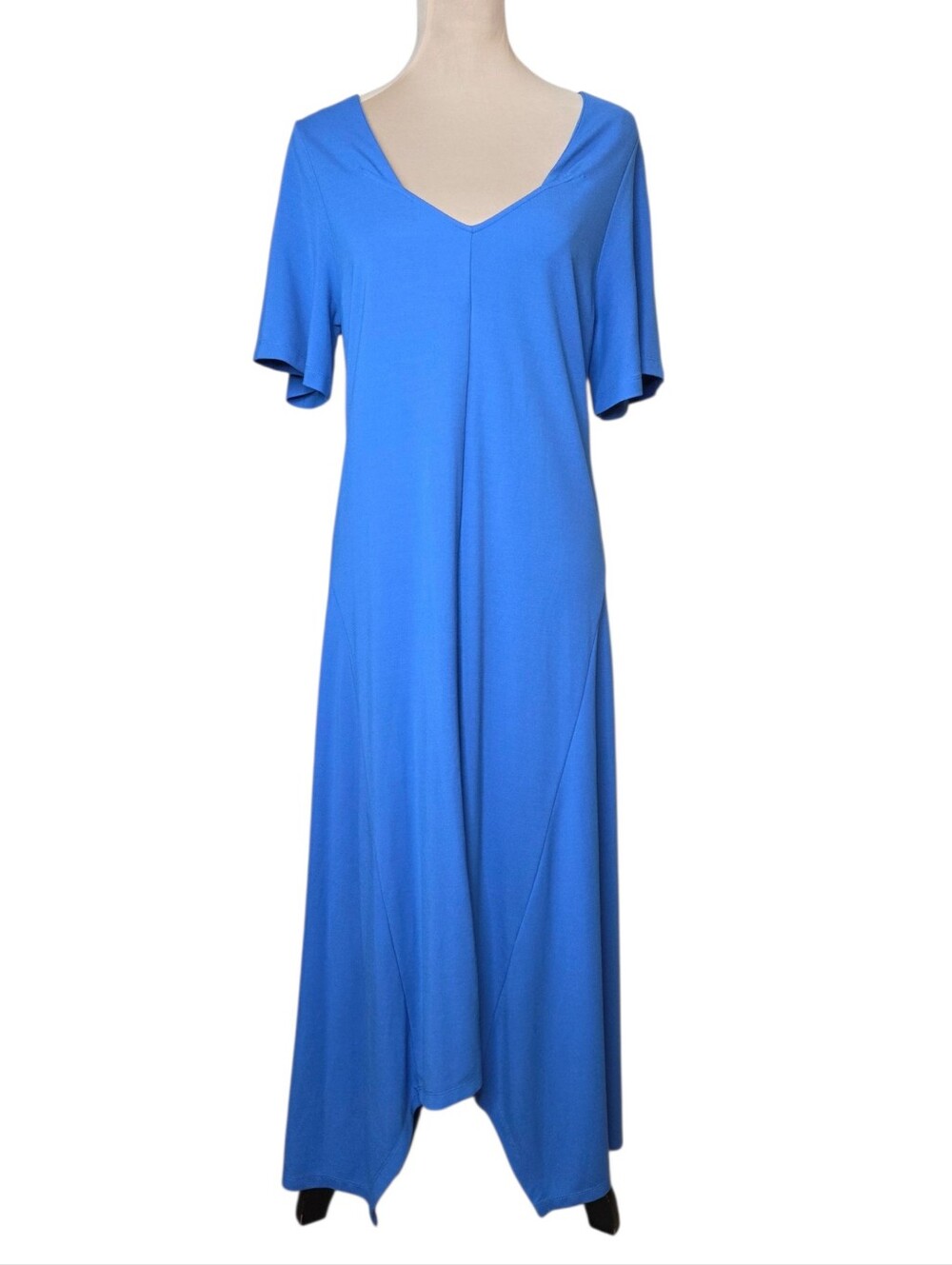 Soft Surroundings Blue Handkerchief Hem Midi Maxi Dress Stretch Knit Medium